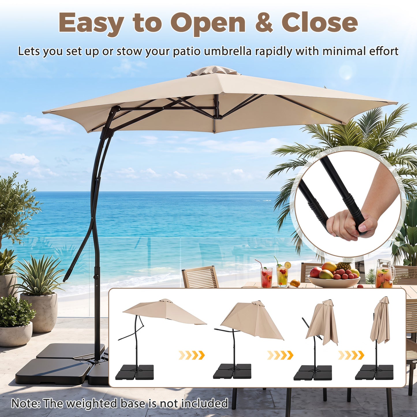 9 FT Cantilever Umbrella with Cross Base and Crank Handle
