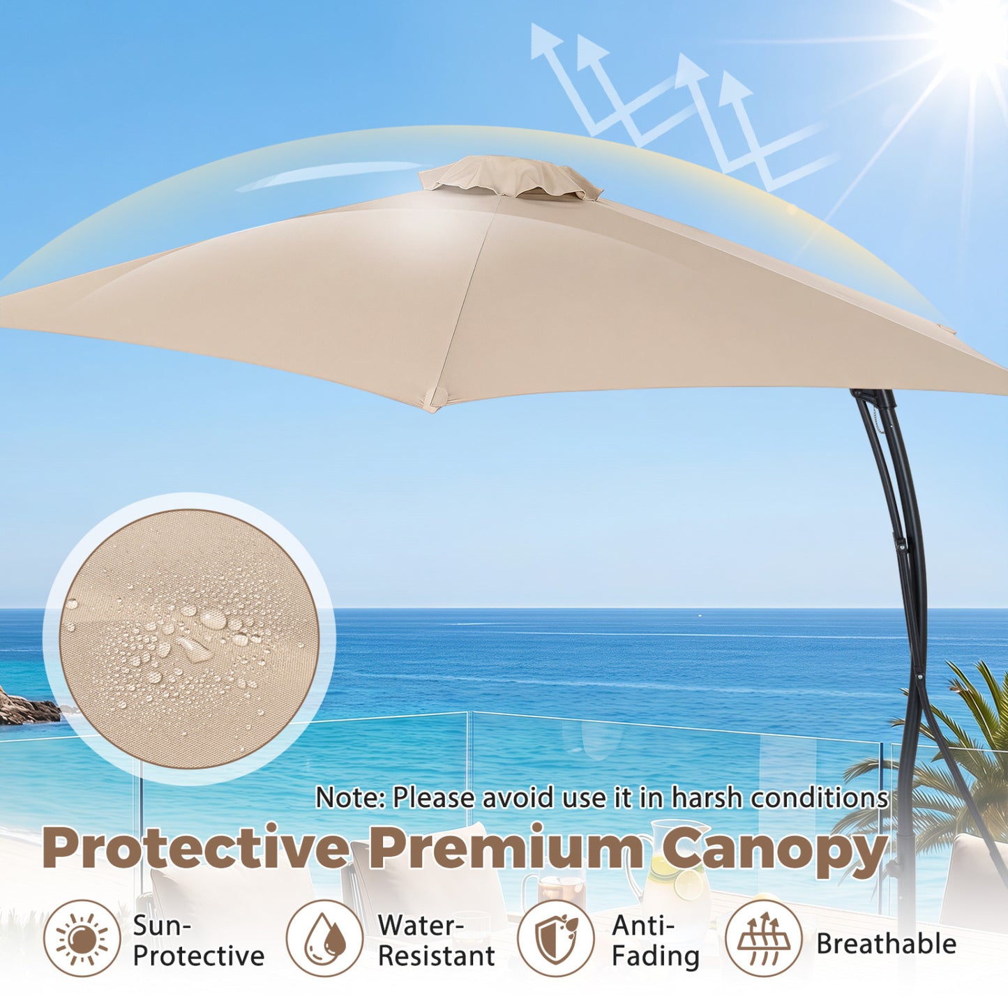 9 FT Cantilever Umbrella with Cross Base and Crank Handle