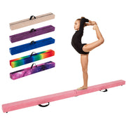9 FT Folding Gymnastics Balance Beam with Anti-slip Base and Pine Wood Frame-Rainbow - Pink