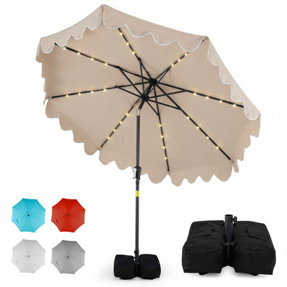 9 FT Outdoor Patio Umbrella with Solar LED Lights and Weighted Base-Brown