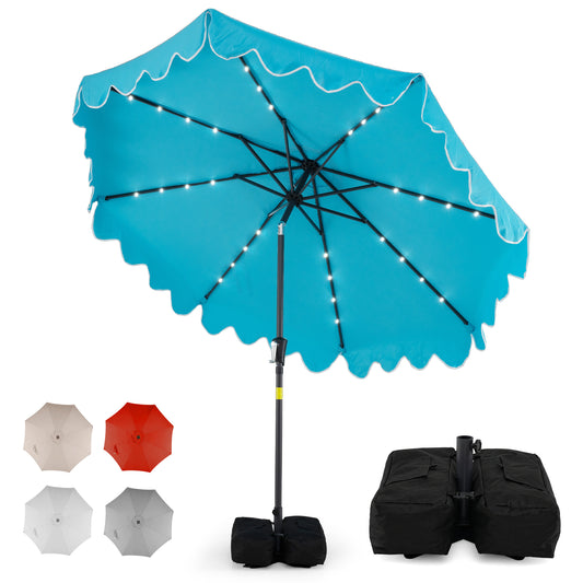 9 FT Outdoor Patio Umbrella with Solar LED Lights and Weighted Base-Turquoise