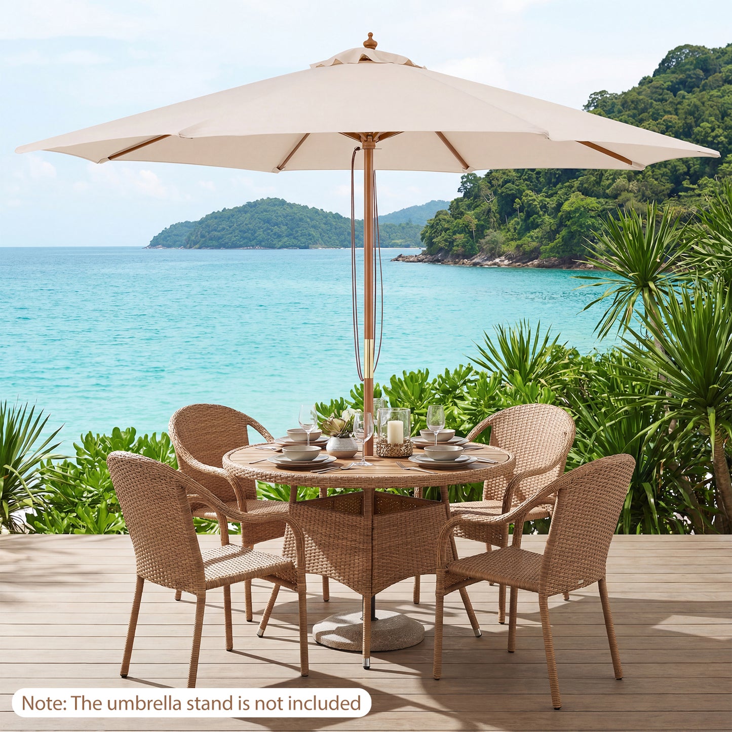 9 FT Patio Umbrella Outdoor Table Market Umbrella with 8 Sturdy Bamboo Ribs-Beige