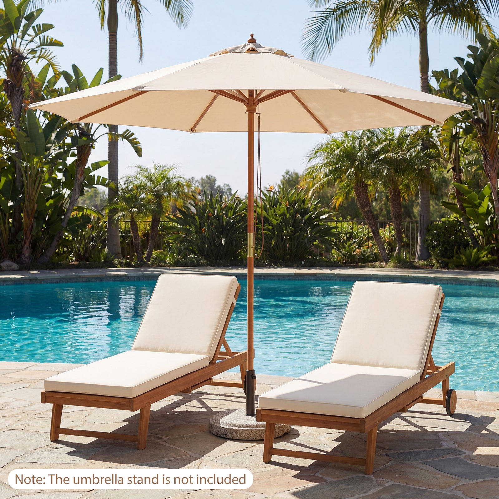9 FT Patio Umbrella Outdoor Table Market Umbrella with 8 Sturdy Bamboo Ribs-Beige
