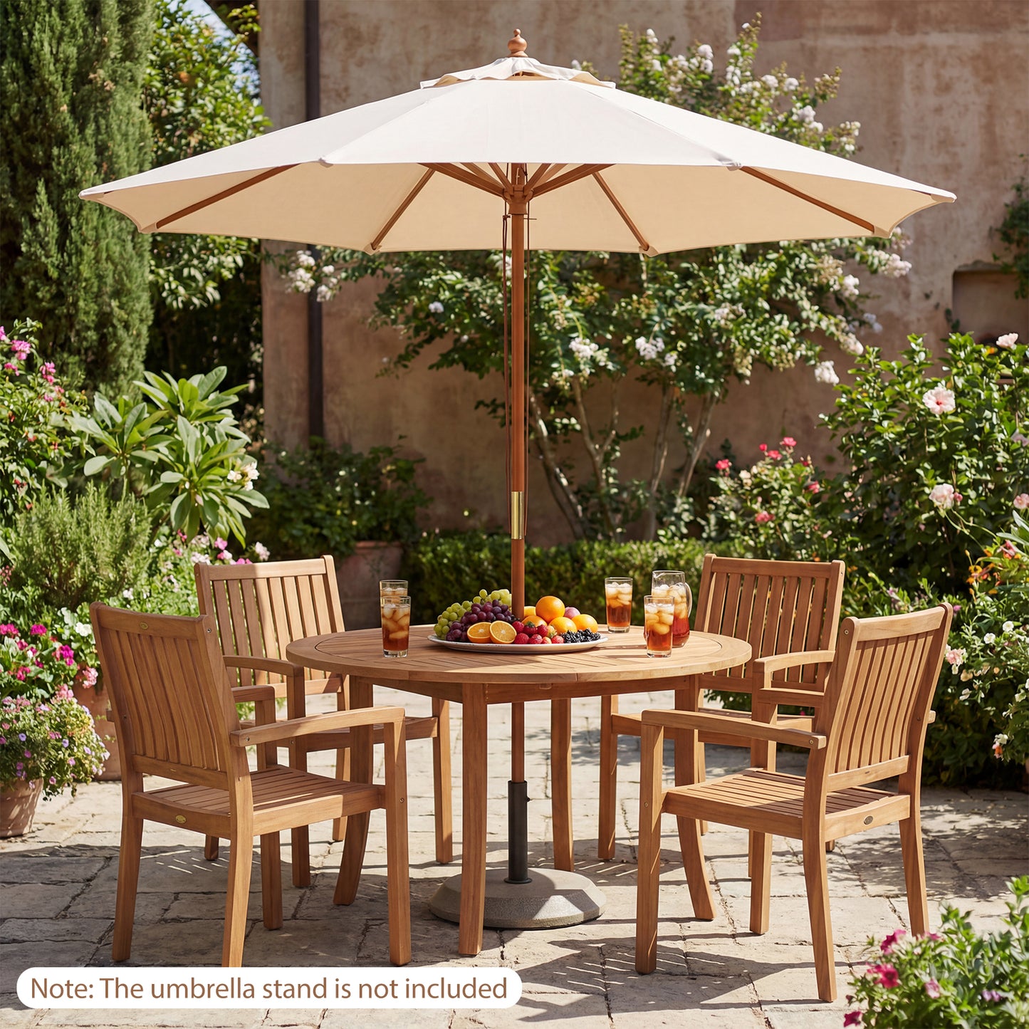 9 FT Patio Umbrella Outdoor Table Market Umbrella with 8 Sturdy Bamboo Ribs-Beige