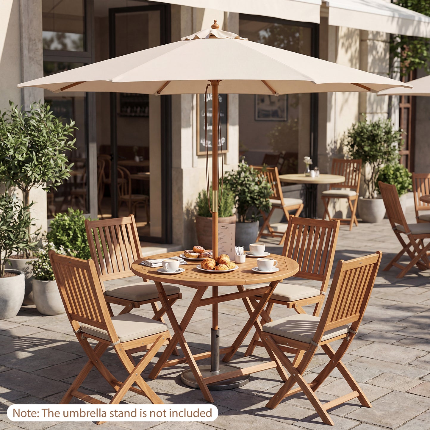 9 FT Patio Umbrella Outdoor Table Market Umbrella with 8 Sturdy Bamboo Ribs-Beige