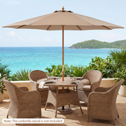 9 FT Patio Umbrella Outdoor Table Market Umbrella with 8 Sturdy Bamboo Ribs-Brown