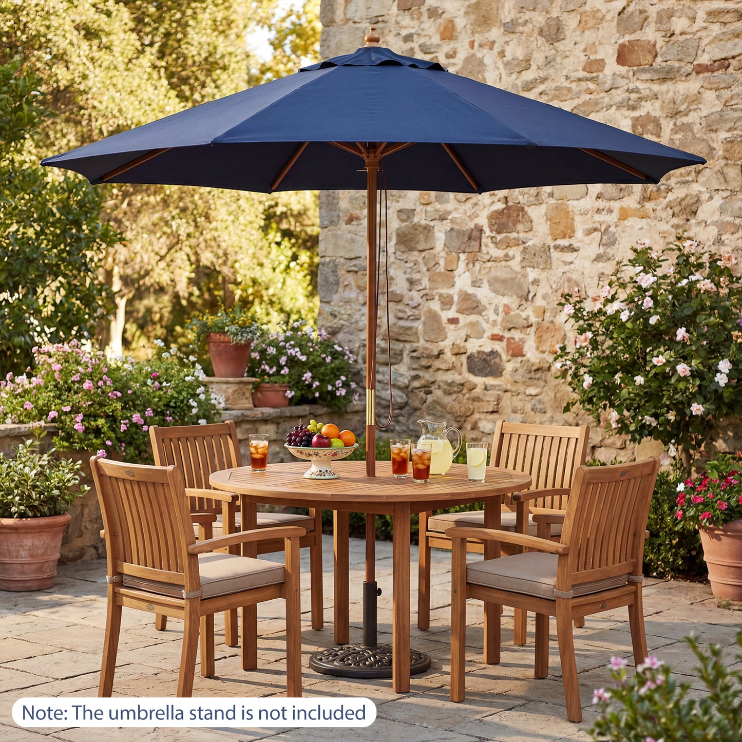 9 FT Patio Umbrella Outdoor Table Market Umbrella with 8 Sturdy Bamboo Ribs-Navy