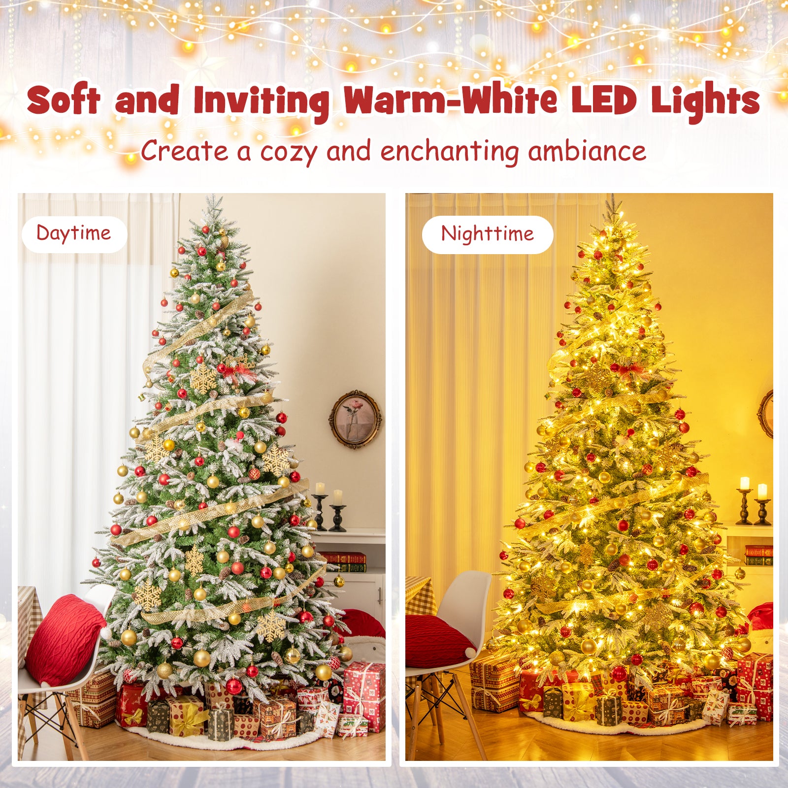 6/7.5/9 FT Pre-Lit Artificial Christmas Tree with 765/1135/1871 Tips and 280/470/690 Warm-White LED Lights-L