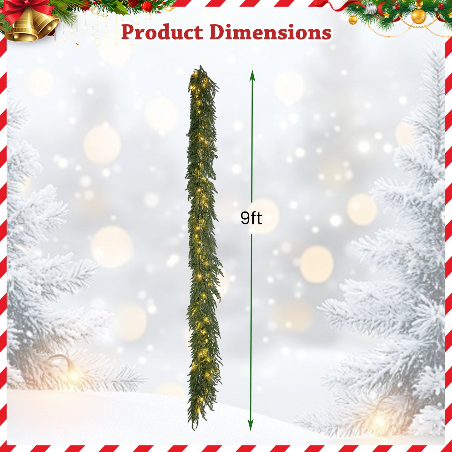 9 FT Pre-lit Artificial Cypress Christmas Garland with 50 Warm White LED Lights and 130 Branch Tips