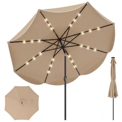 9 FT Scalloped Solar Patio Umbrella Market Table Umbrella with 24 LED Lights