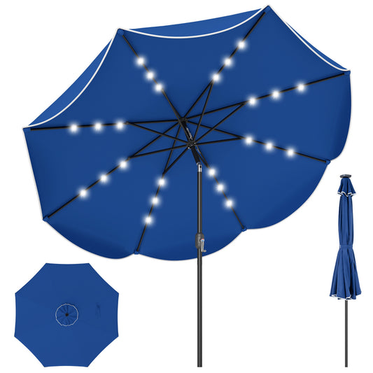 9 FT Scalloped Solar Patio Umbrella Market Table Umbrella with 24 LED Lights