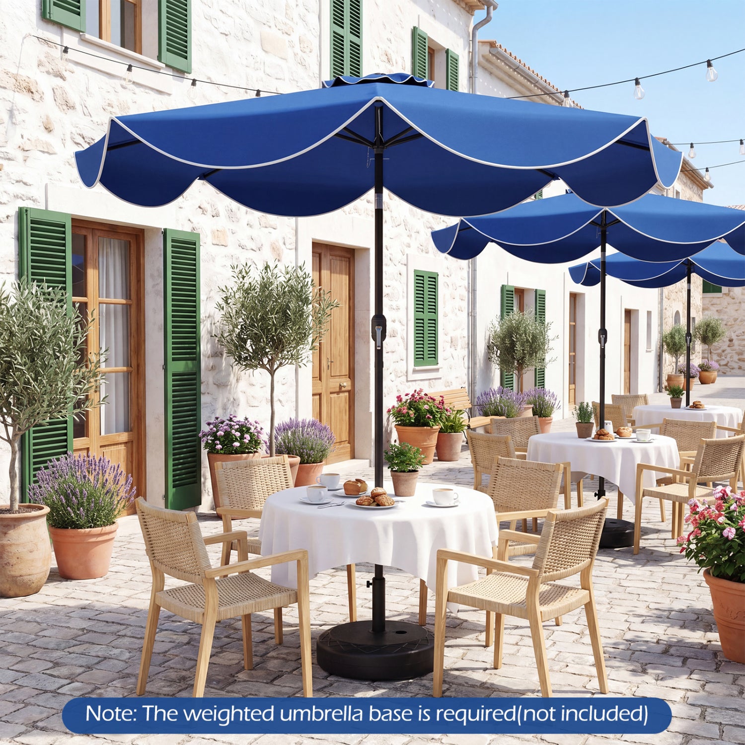 9 FT Scalloped Solar Patio Umbrella Market Table Umbrella with 24 LED Lights