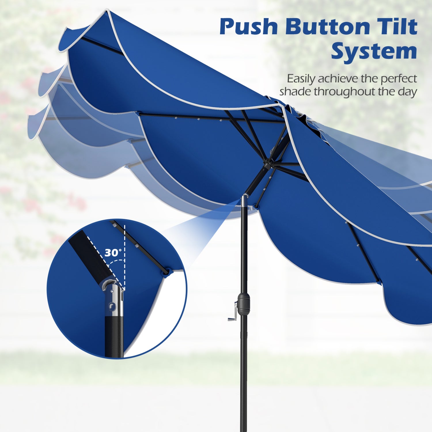 9 FT Scalloped Solar Patio Umbrella Market Table Umbrella with 24 LED Lights