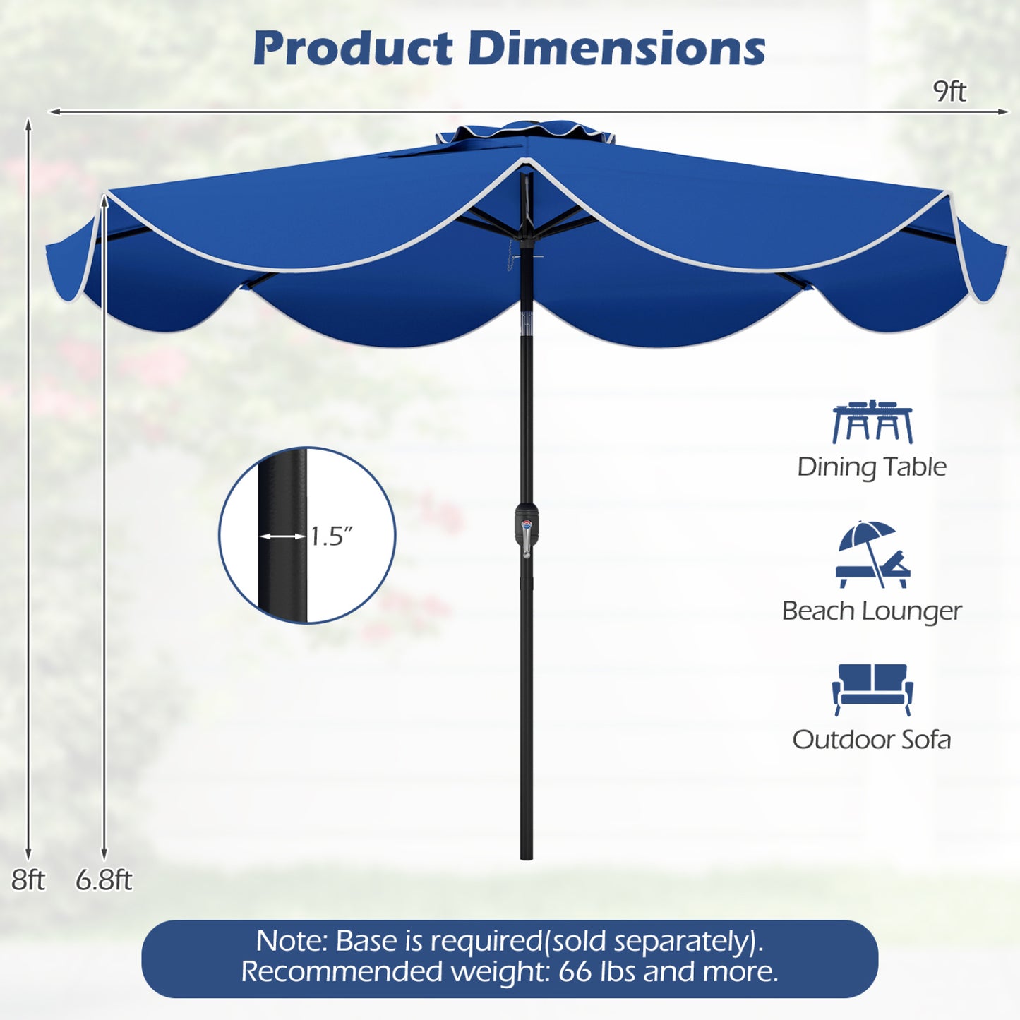 9 FT Scalloped Solar Patio Umbrella Market Table Umbrella with 24 LED Lights