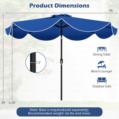 9 FT Scalloped Solar Patio Umbrella Market Table Umbrella with 24 LED Lights