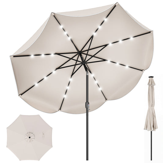 9 FT Scalloped Solar Patio Umbrella Market Table Umbrella with 24 LED Lights
