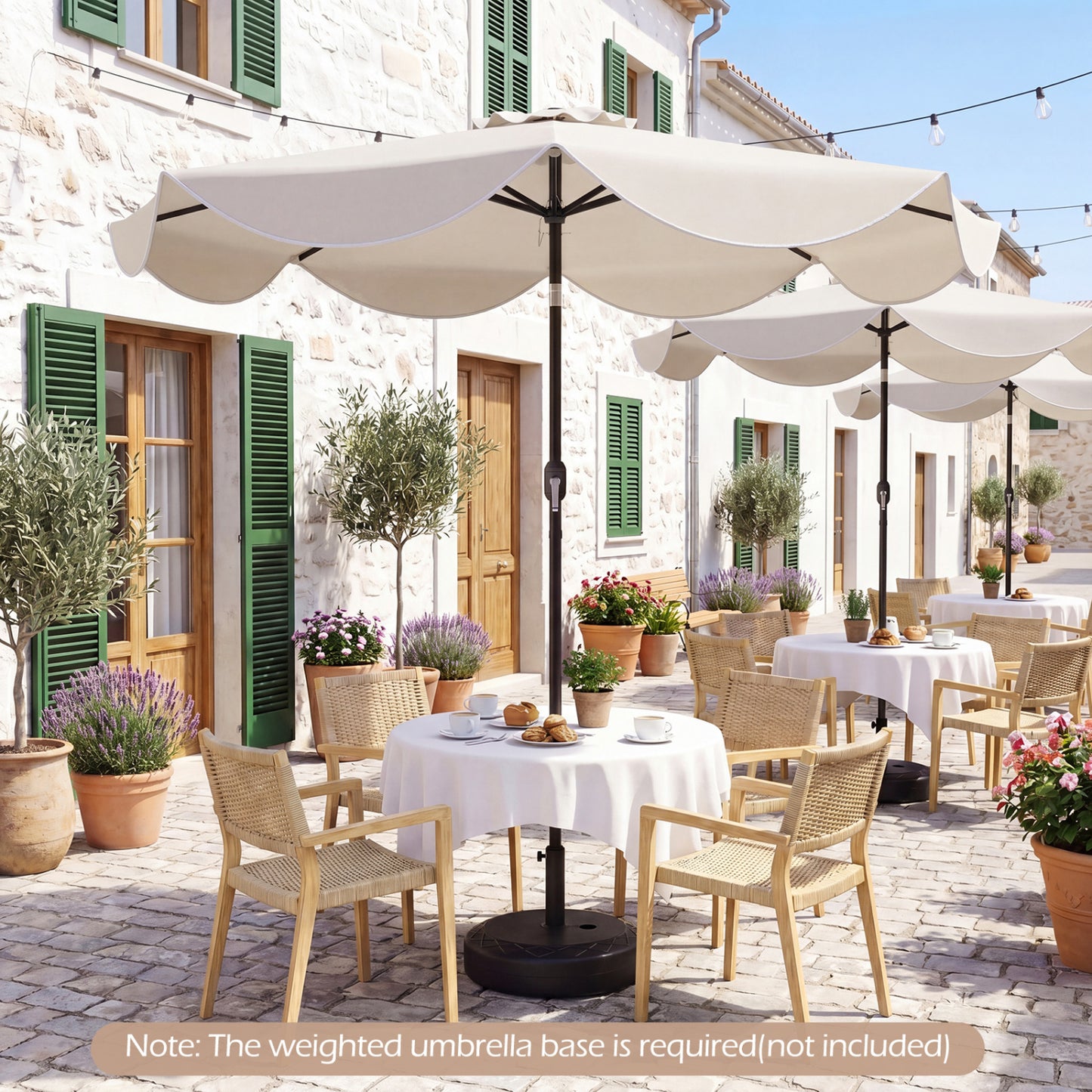 9 FT Scalloped Solar Patio Umbrella Market Table Umbrella with 24 LED Lights