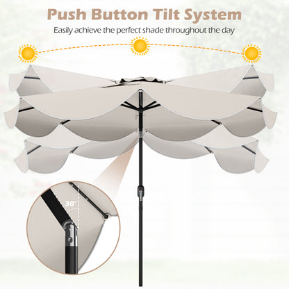 9 FT Scalloped Solar Patio Umbrella Market Table Umbrella with 24 LED Lights