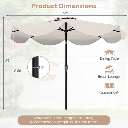 9 FT Scalloped Solar Patio Umbrella Market Table Umbrella with 24 LED Lights