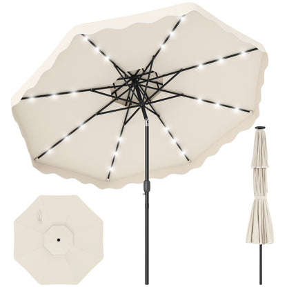 9 FT Solar LED Patio Umbrella Push-Button Tilt and Crank 24 LED Lights and 8 Ribs