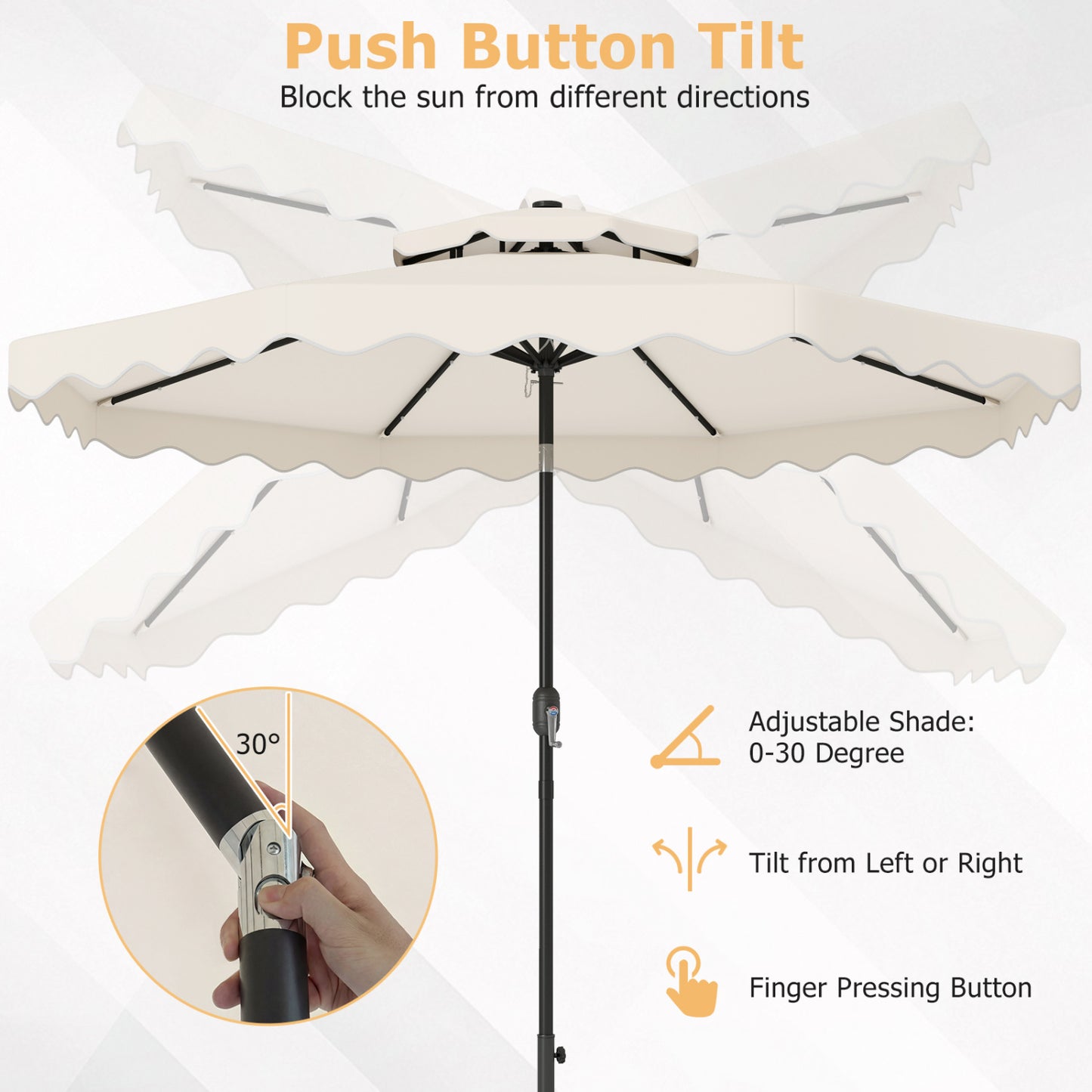 9 FT Solar LED Patio Umbrella Push-Button Tilt and Crank 24 LED Lights and 8 Ribs