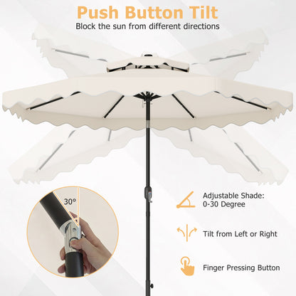 9 FT Solar LED Patio Umbrella Push-Button Tilt and Crank 24 LED Lights and 8 Ribs