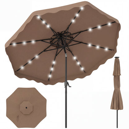 9 FT Solar LED Patio Umbrella Push-Button Tilt and Crank 24 LED Lights and 8 Ribs