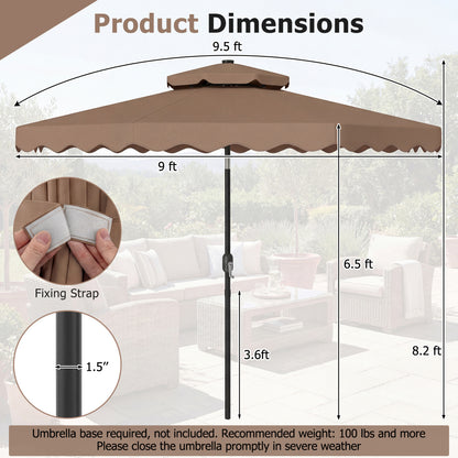 9 FT Solar LED Patio Umbrella Push-Button Tilt and Crank 24 LED Lights and 8 Ribs