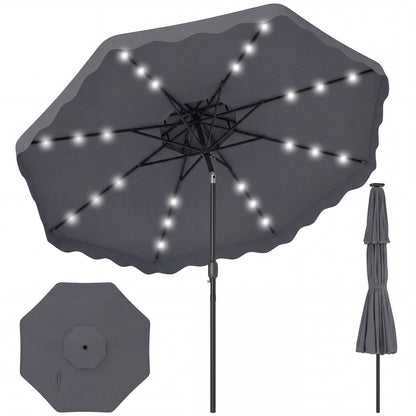9 FT Solar LED Patio Umbrella Push-Button Tilt and Crank 24 LED Lights and 8 Ribs