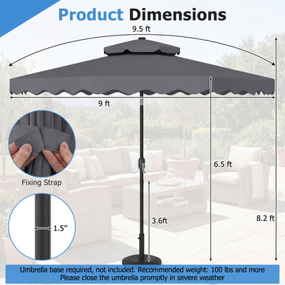 9 FT Solar LED Patio Umbrella Push-Button Tilt and Crank 24 LED Lights and 8 Ribs