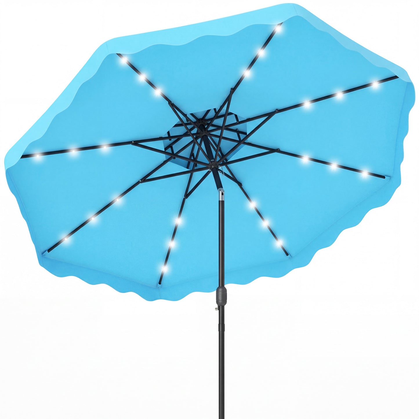 9 FT Solar LED Patio Umbrella Push-Button Tilt and Crank 24 LED Lights and 8 Ribs