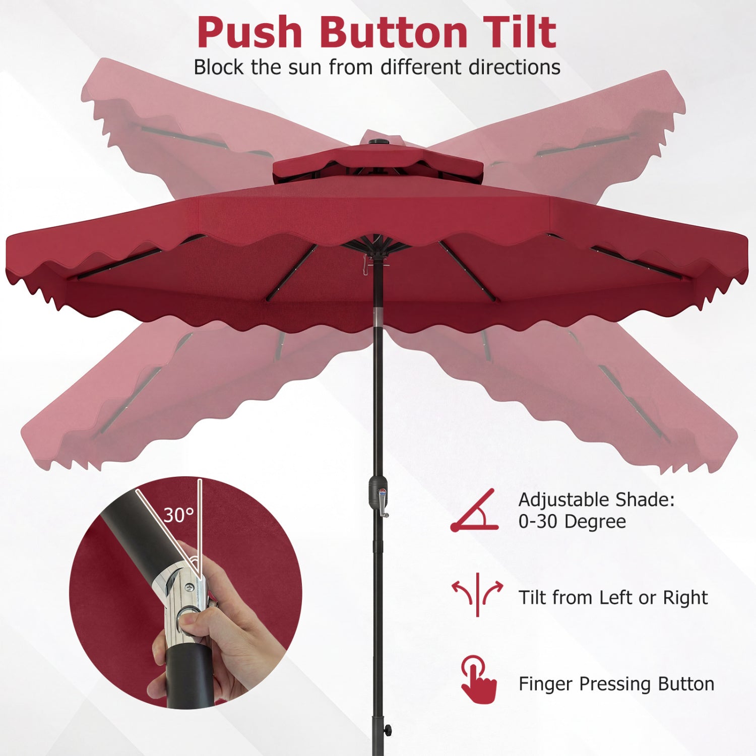 9 FT Solar LED Patio Umbrella Push-Button Tilt and Crank 24 LED Lights and 8 Ribs