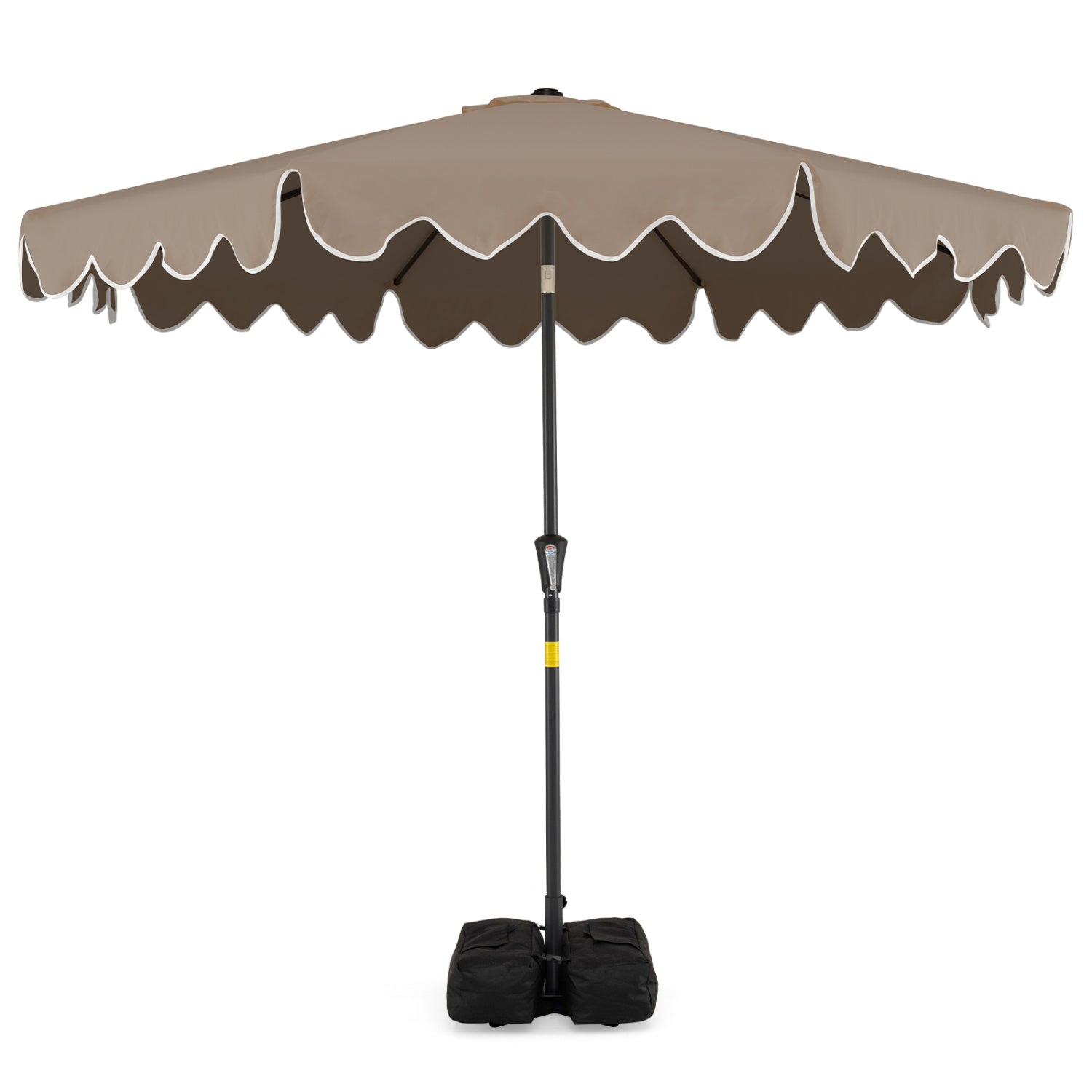 9 Feet Patio Umbrella with Weighted Base and Sandbags-Brown