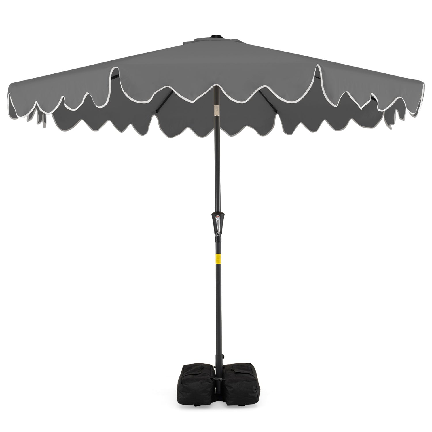 9 Feet Patio Umbrella with Weighted Base and Sandbags-Gray