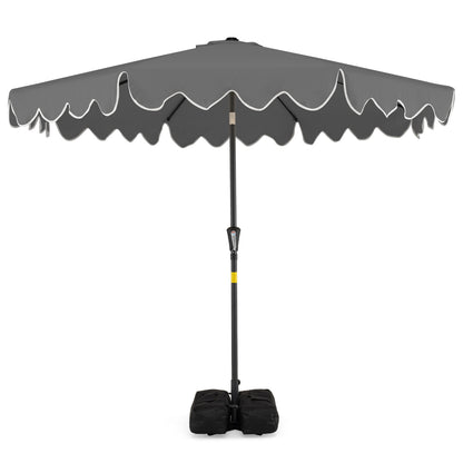 9 Feet Patio Umbrella with Weighted Base and Sandbags-Gray