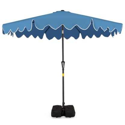 9 Feet Patio Umbrella with Weighted Base and Sandbags-Blue