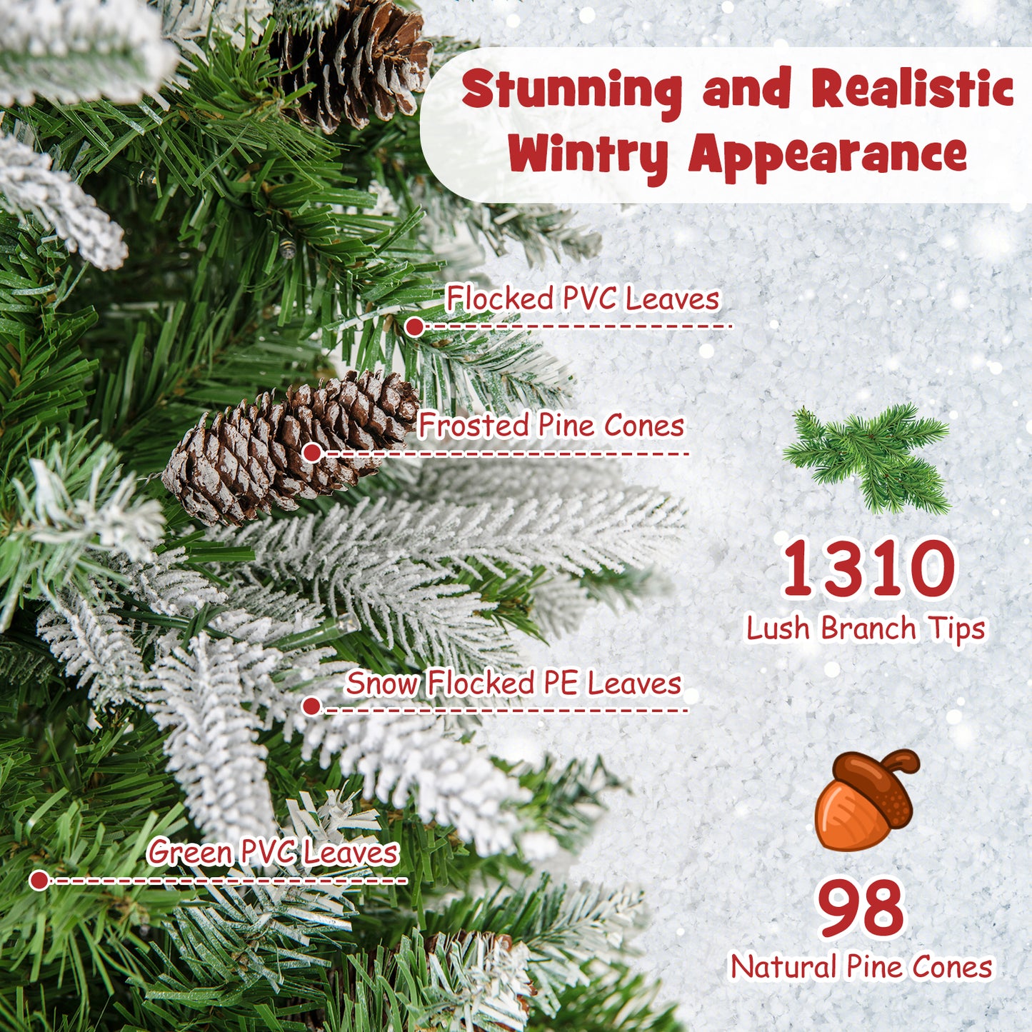 6/7.5/9 Feet Pre-Lit Artificial Christmas Tree Snow Flocked Hinged