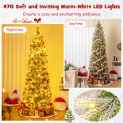 6/7.5/9 Feet Pre-Lit Artificial Christmas Tree Snow Flocked Hinged