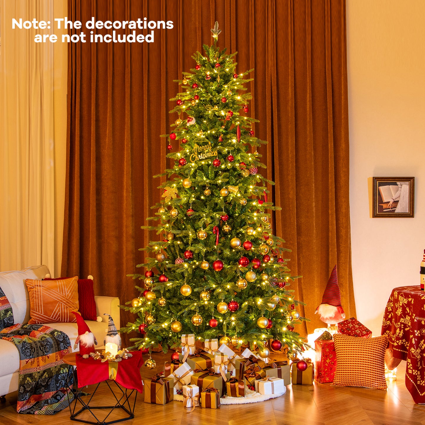 9 Feet Pre-Lit Artificial Christmas Tree with Warm White LED Lights