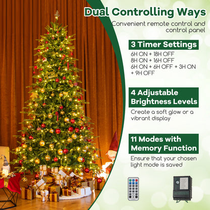9 Feet Pre-Lit Artificial Christmas Tree with Warm White LED Lights