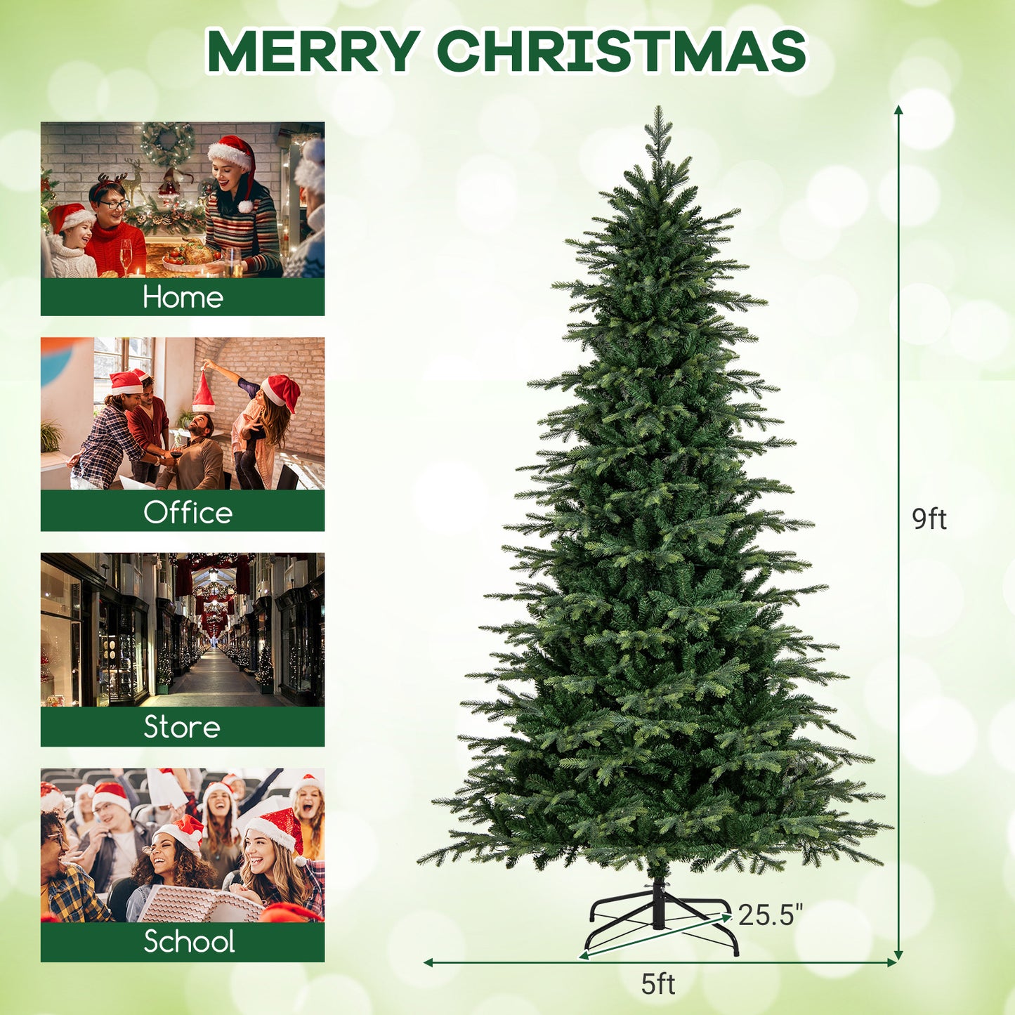 9 Feet Pre-Lit Artificial Christmas Tree with Warm White LED Lights