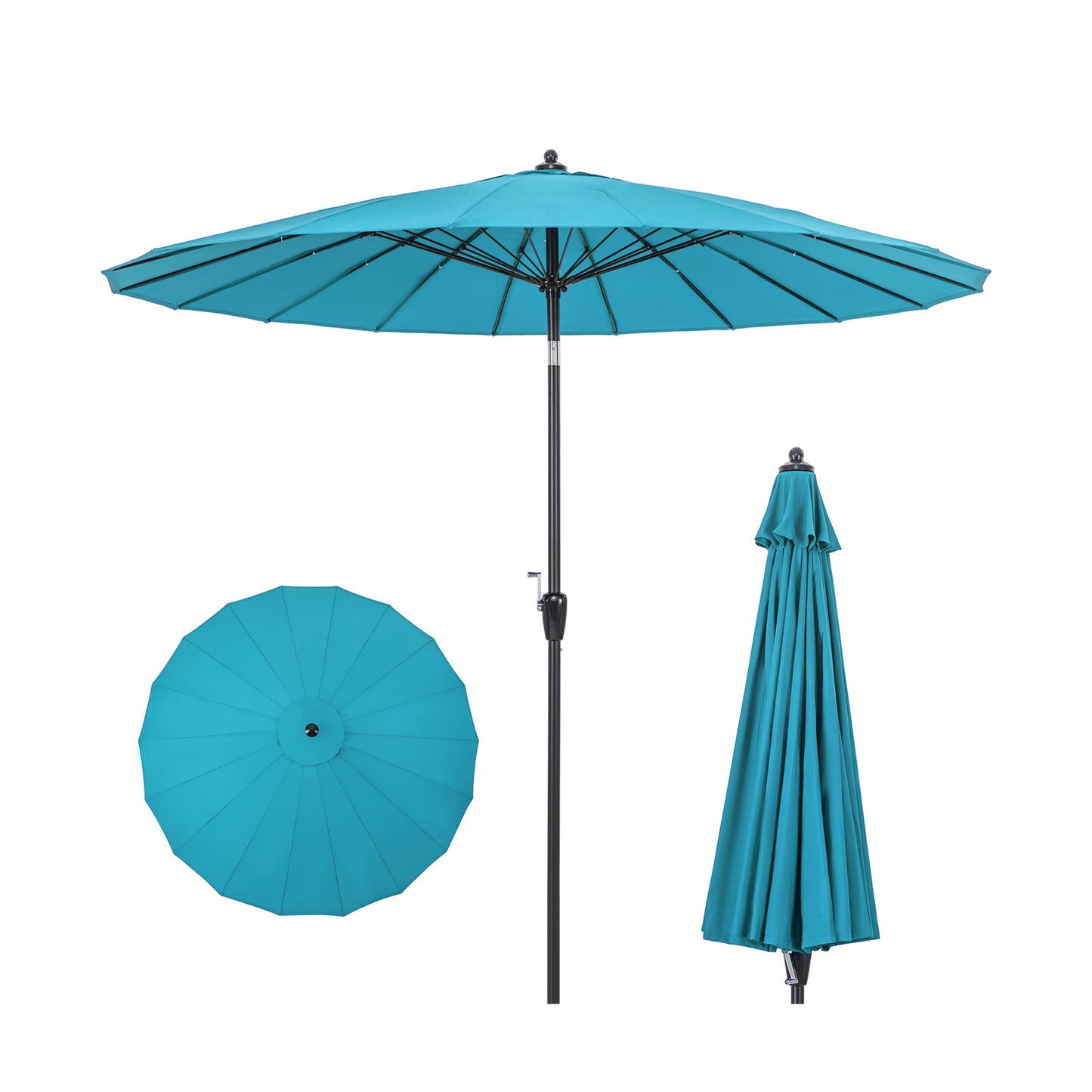 9 Feet Round Patio Umbrella with 18 Fiberglass Ribs-Tan - Turquoise