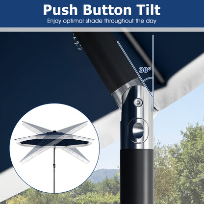 9 Feet Solar Patio Umbrella with 24 LED Lights for Yard