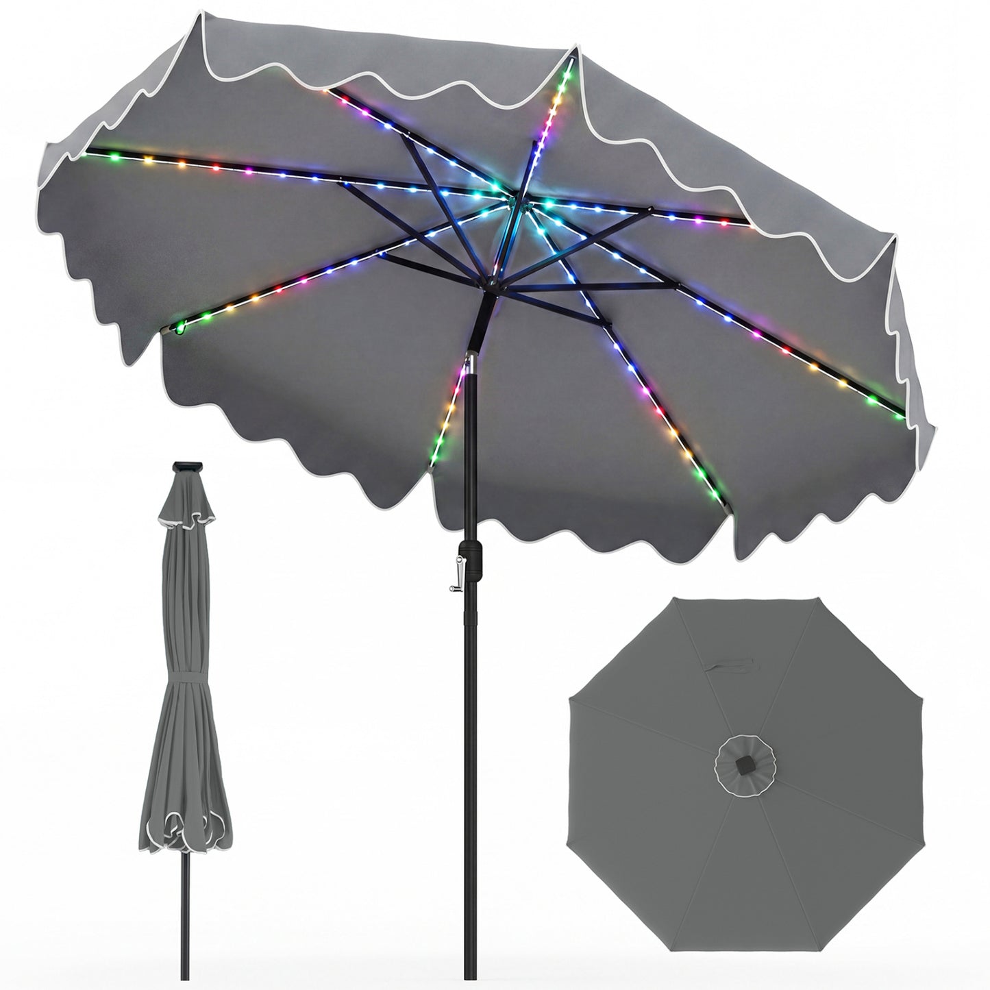 9 Ft Solar Patio Umbrella with LED Lights