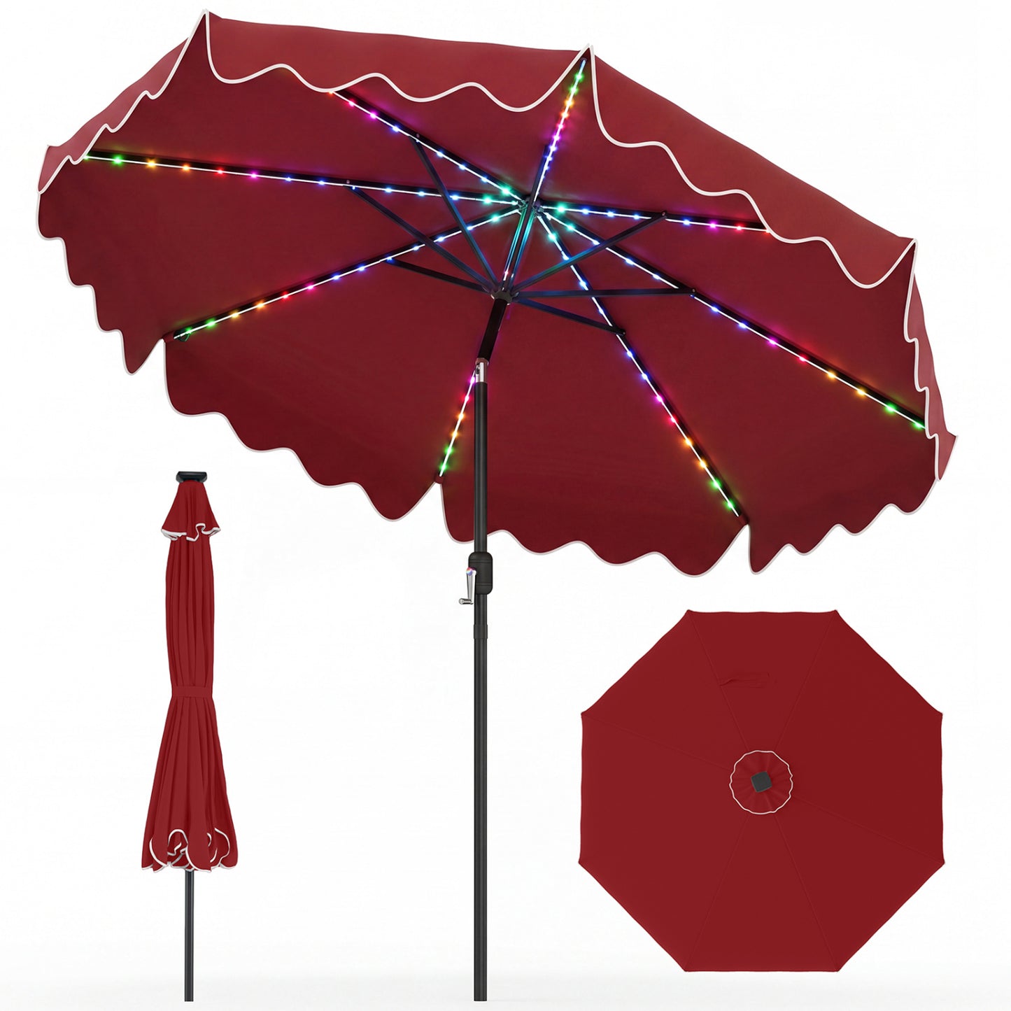 9 Ft Solar Patio Umbrella with LED Lights