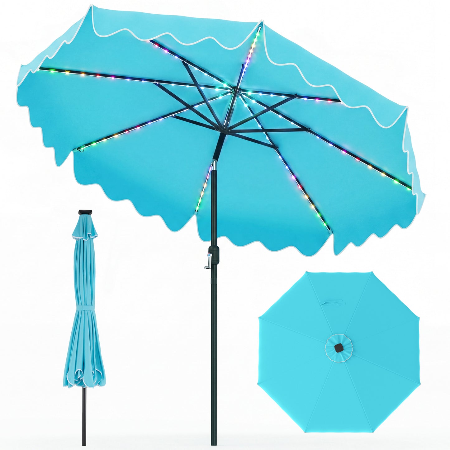 9 Ft Solar Patio Umbrella with LED Lights