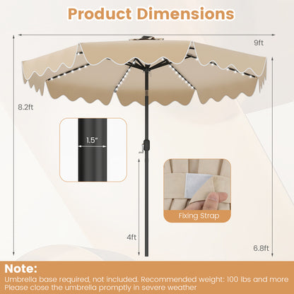 9 Ft Solar Patio Umbrella with LED Lights