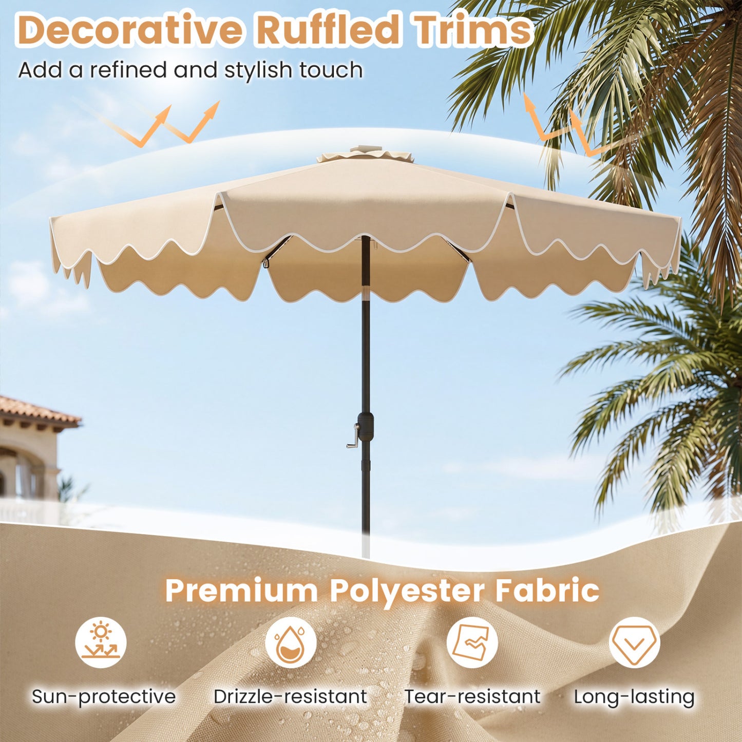 9 Ft Solar Patio Umbrella with LED Lights