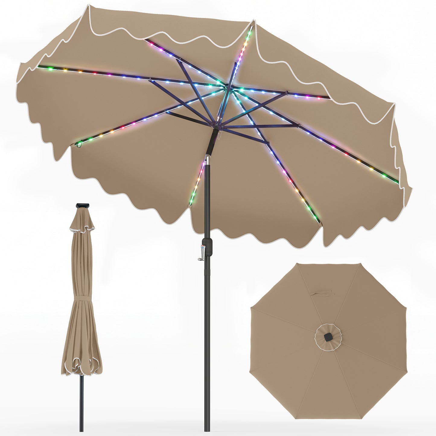 9 Ft Solar Patio Umbrella with LED Lights