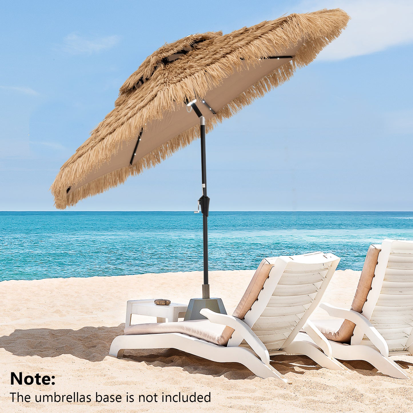 9 Feet Solar Powered Thatched Tiki Patio Umbrella with Led Lights.
